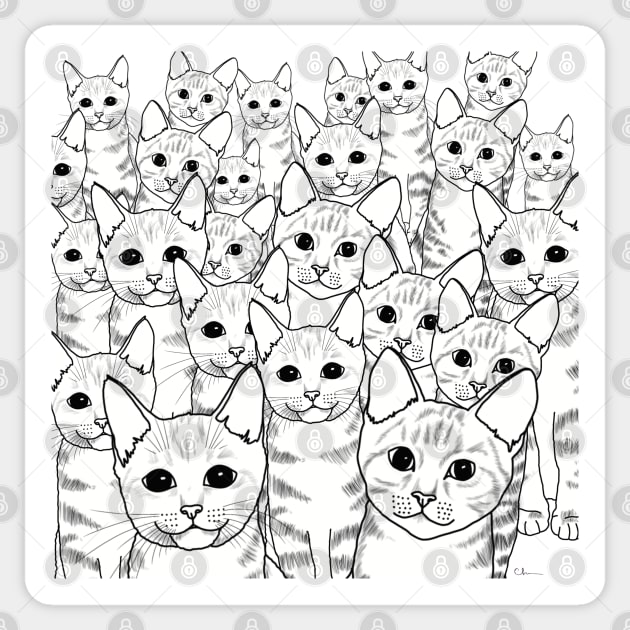 I Think We Adopted Too Many Cats | Black and White Illustration Sticker by cherdoodles